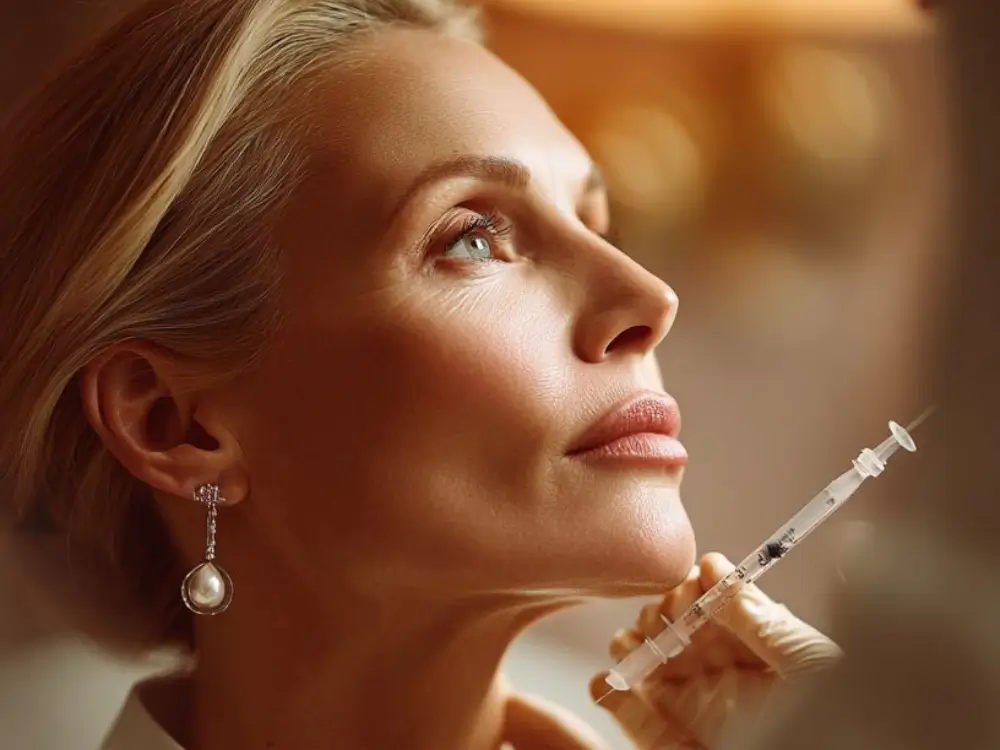 "Mulher radiante após tratamentos estéticos aos 40 anos