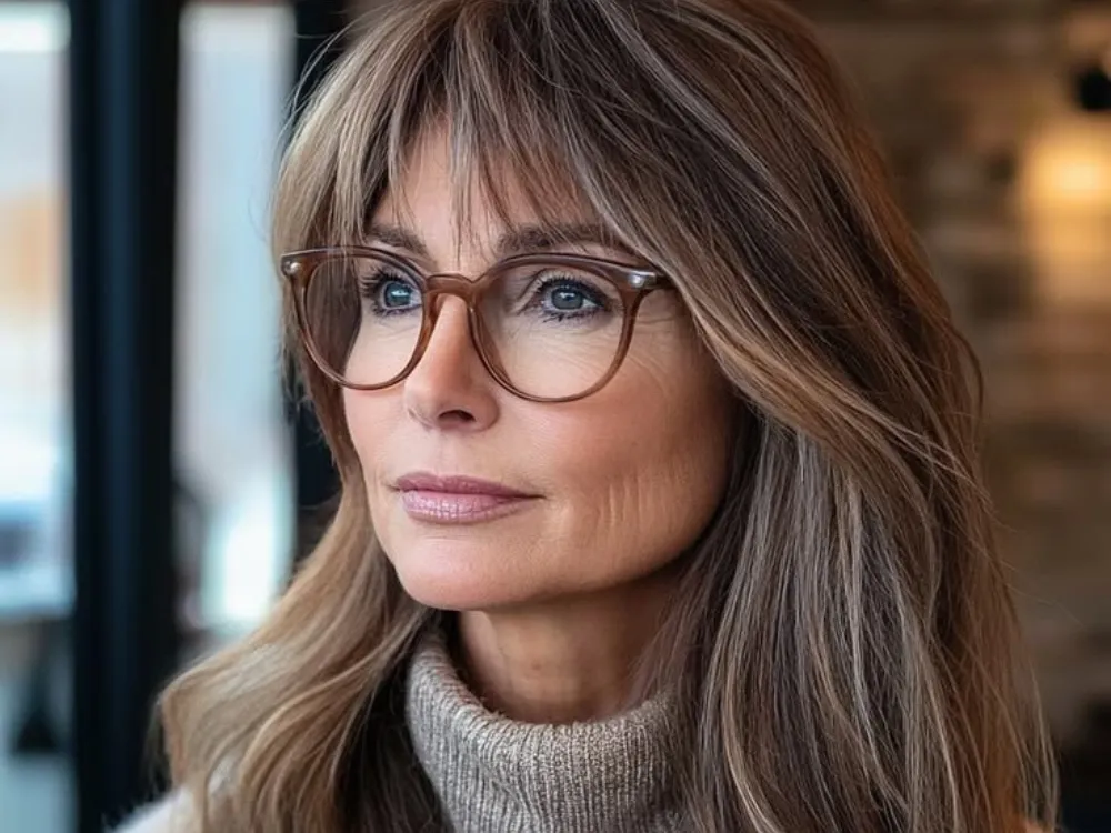 cabelo longo com franja para mulheres maduras